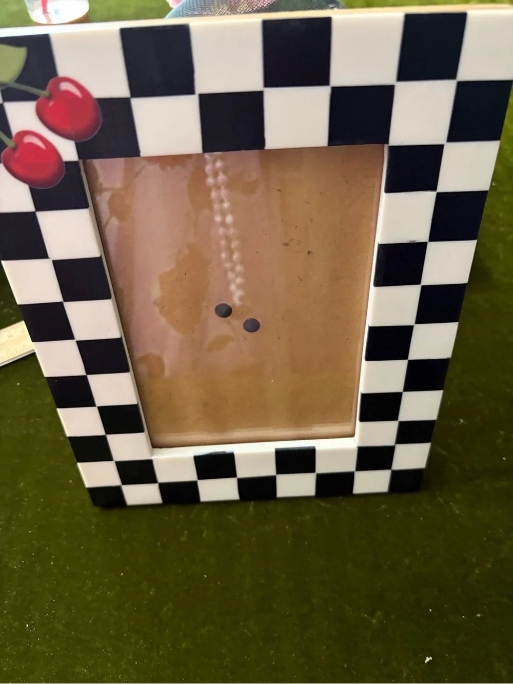 Checkerboard Cherry Picture Frame - Black & White